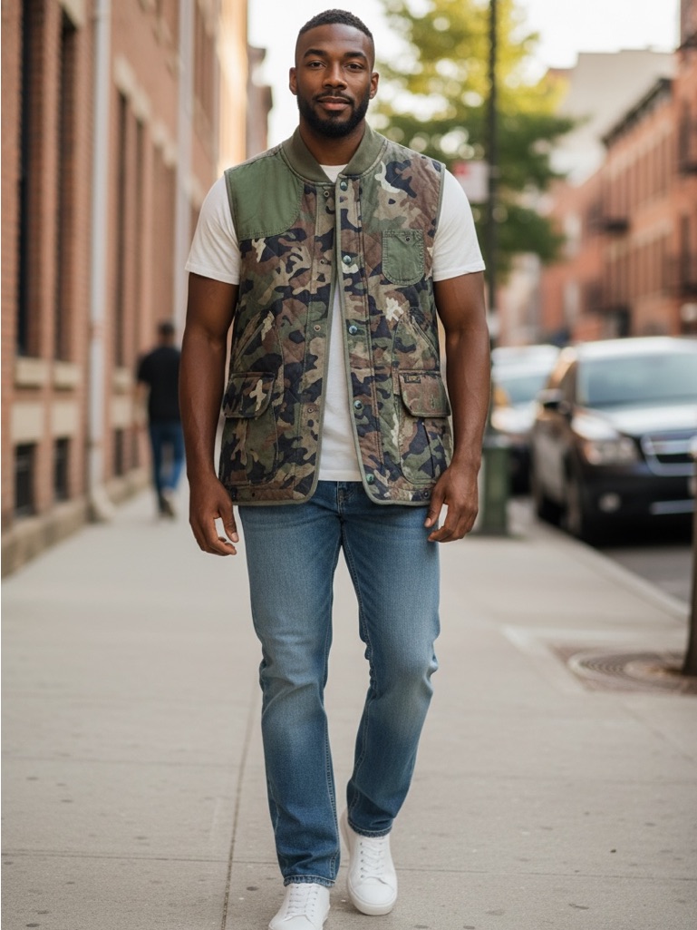 Men's Vintage Polo Rl Camo Quilted Utility Vest - Green Camo
